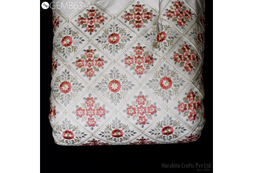 Off White Embroidered Fabric by the yard Sewing DIY Crafting Indian Embroidery Wedding Dress Costumes Dolls Bags Cushion Covers Table Runners